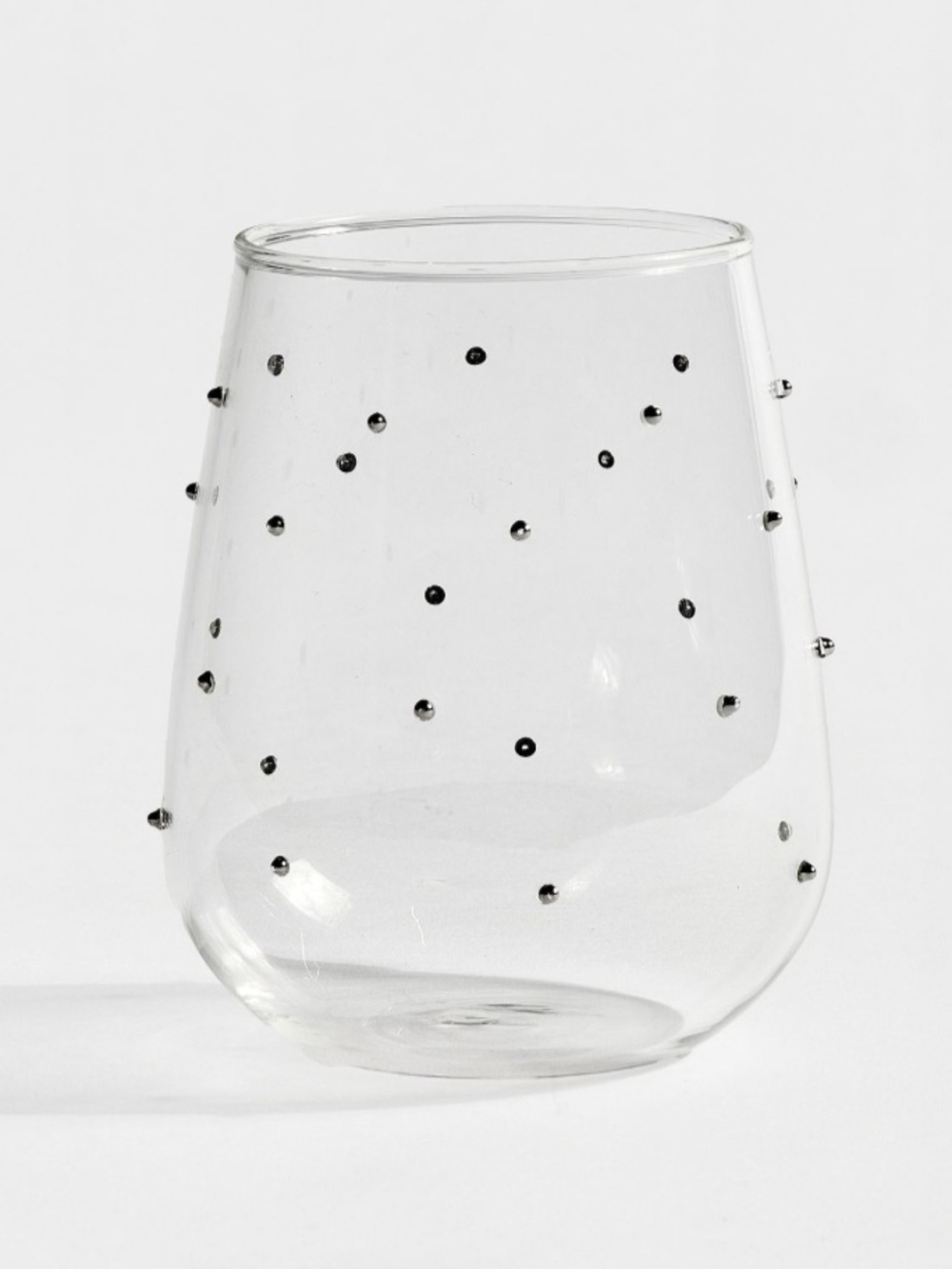 Pottery Barn Clear Stemless Glass with Black Dot Accents